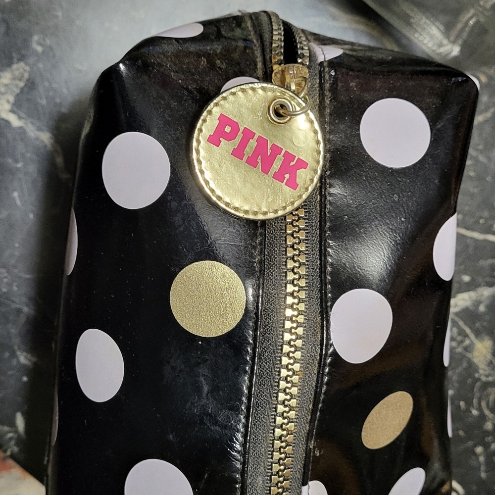 PINK Victoria's Secret Black and White Polka Dot Cosmetic Bag - Picture 2 of 3